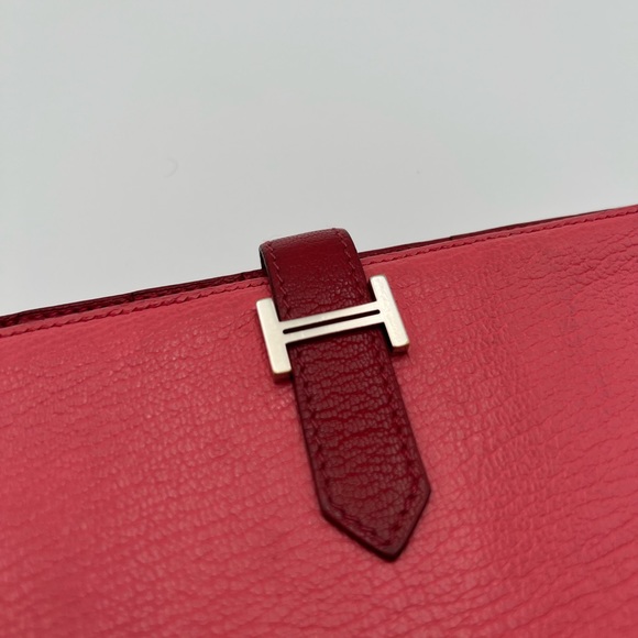 Hermes Chèvre Mysore Bi-Color Bearn Gusset Wallet Rose Lipstick Rouge Casaque - Picture 3 of 12